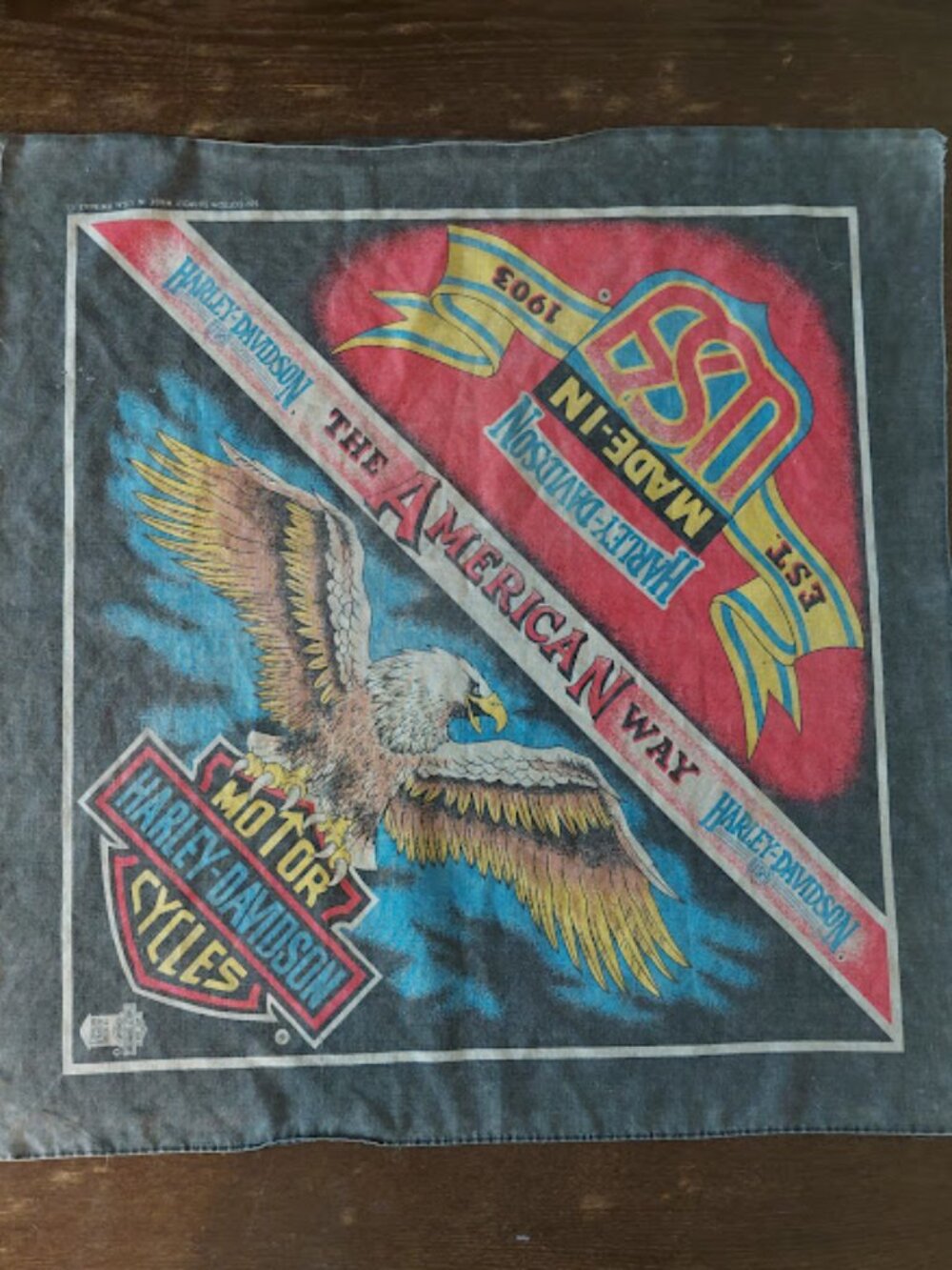 VTG 80's Harley Davidson  3-D Emblem Patriotic U.S.A "The American Way" Bandana